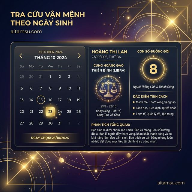 Tra cứu vận mệnh theo ngày sinh — lịch, cung hoàng đạo, con số đường đời