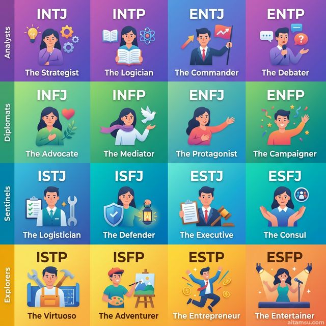Bói MBTI Tính Cách — 16 Kiểu Nhân Cách, Nghề Nghiệp, Tương Hợp AI