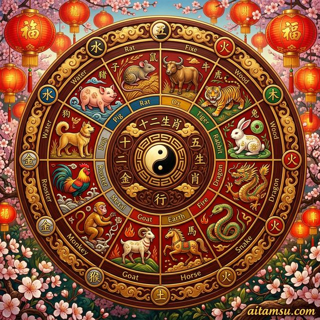 12 con giáp — chuột, trâu, hổ, mèo, rồng, rắn, ngựa, dê, khỉ, gà, chó, lợn