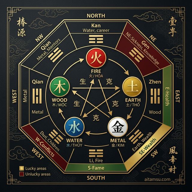 Ngũ hành tương sinh tương khắc — Mộc Hỏa Thổ Kim Thủy và Bát Quái